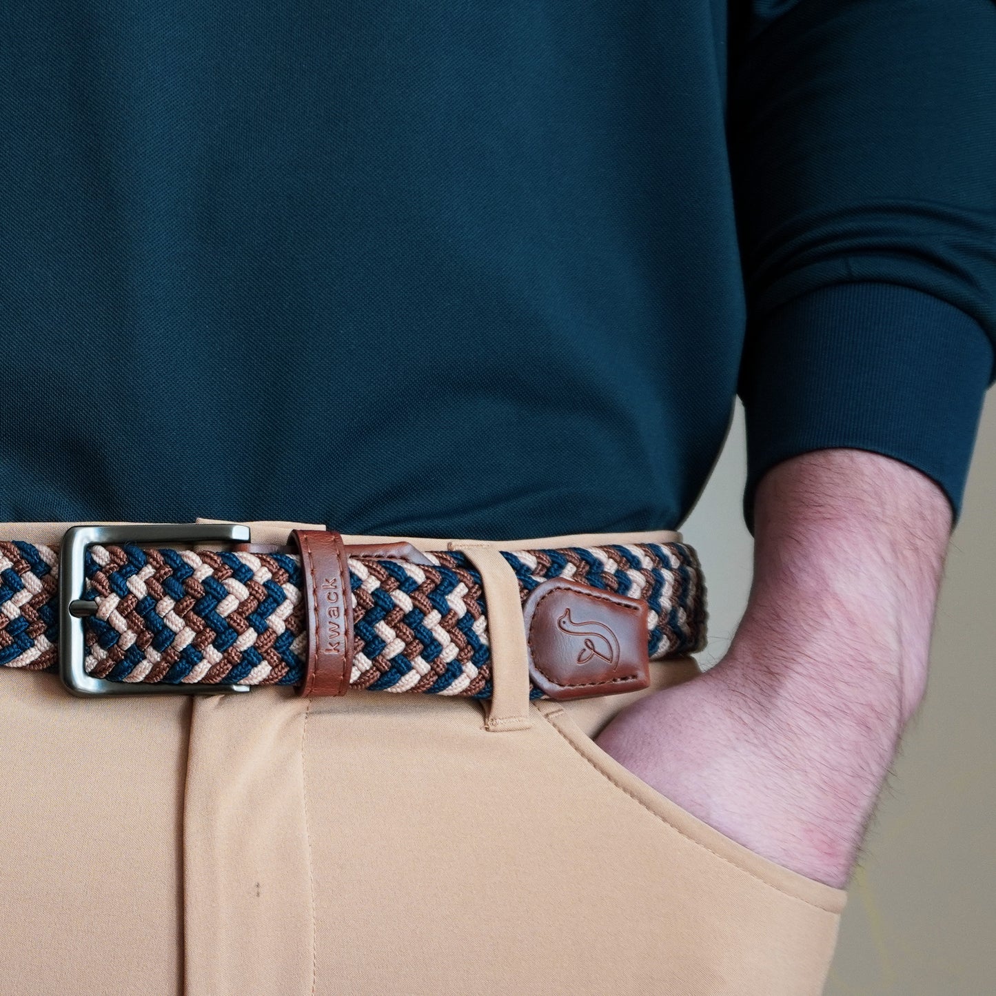 Braided Stretch Belt - Blue & Brown